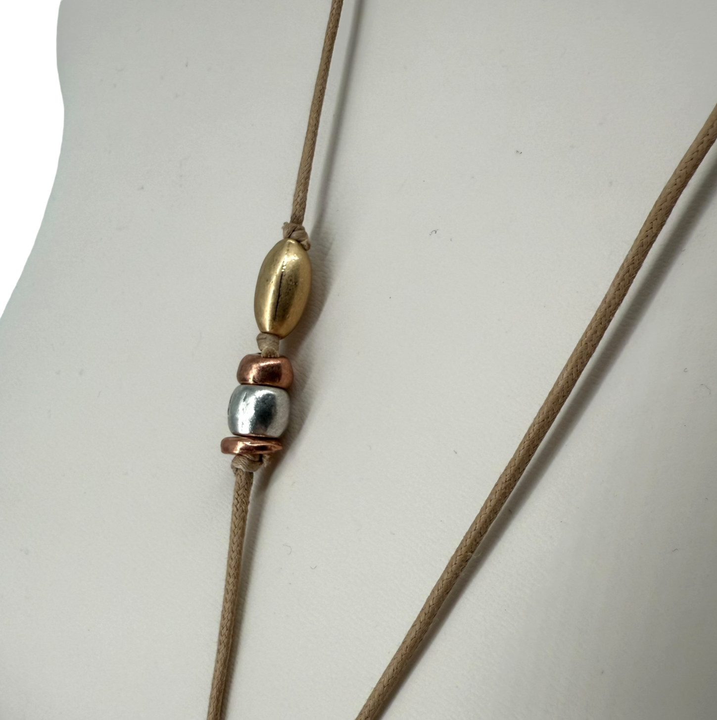 J Jill Mixed Metal Necklace Adjustable Cord Double Circle Pendant Boho Artisan