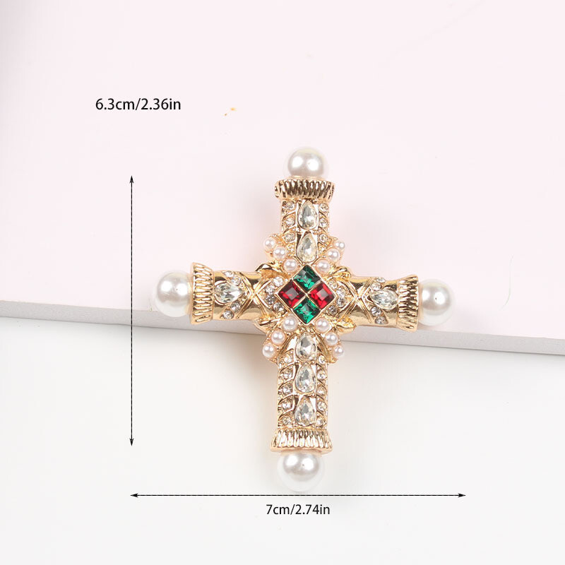 Retro Rhinestone Cross Brooch Men’s Cross Party Pins Jewelry