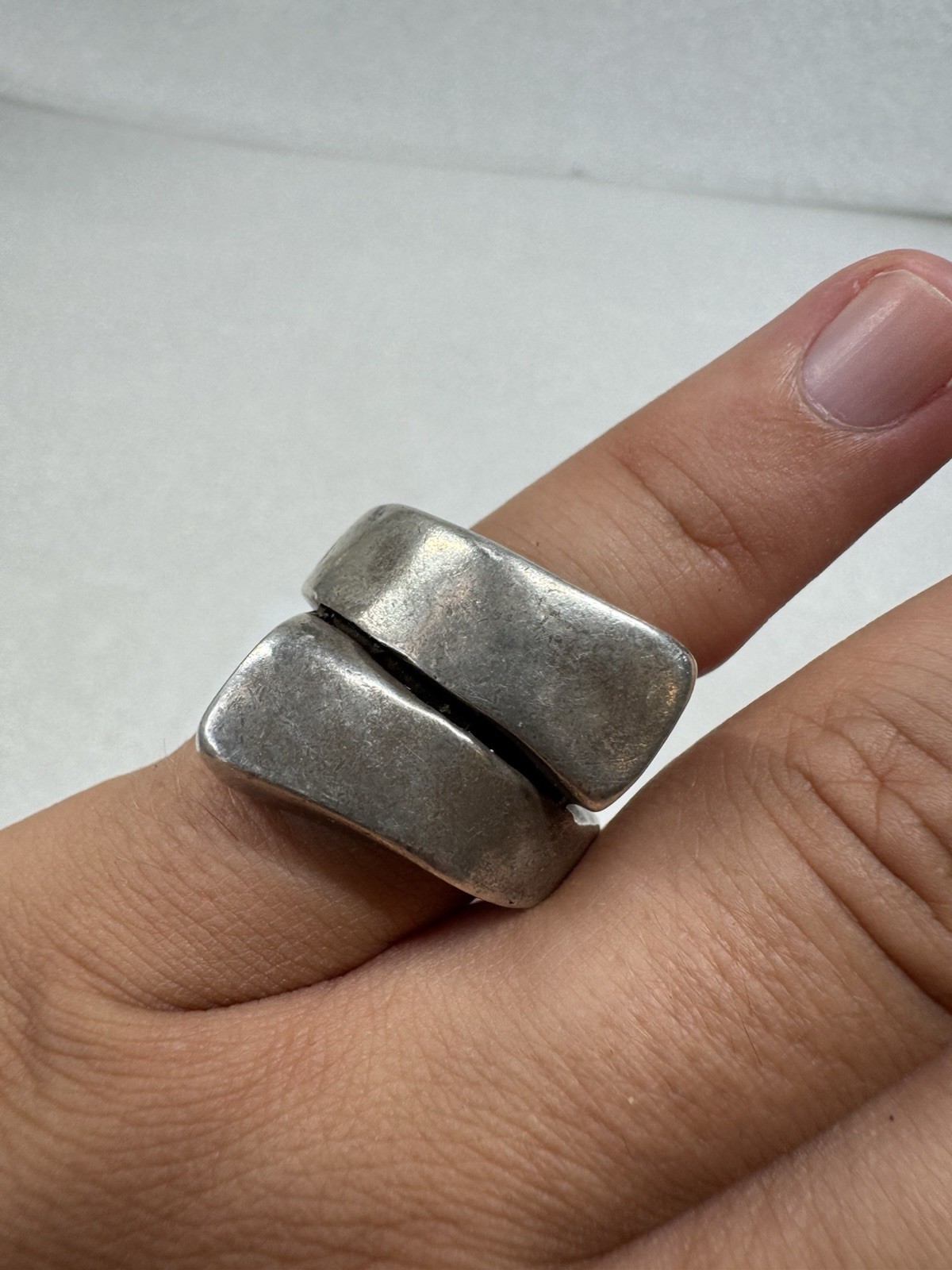 Heavy Silver Uno De 50 Designer Brutalist Bypass Statement Ring Size 8