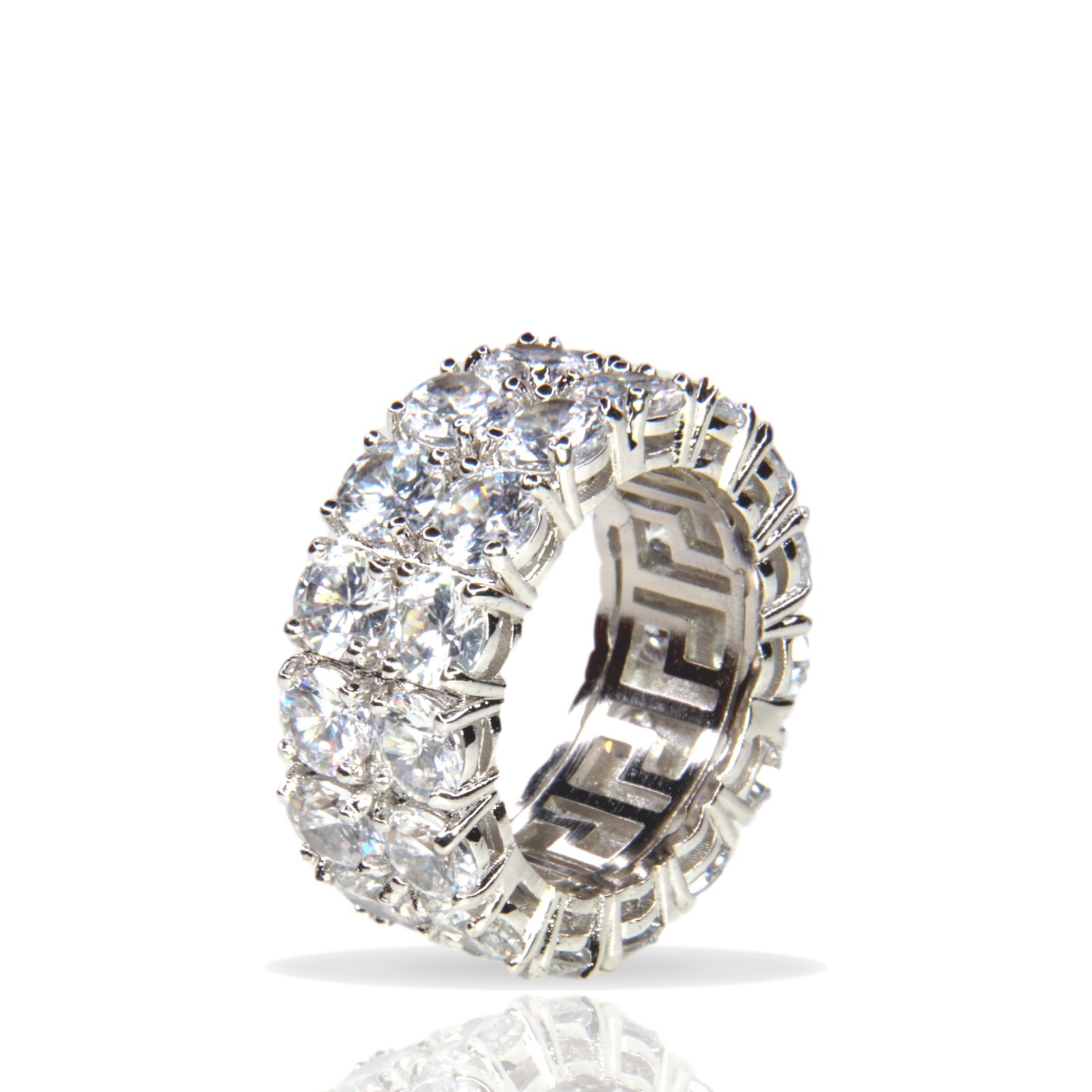 Silver Dimond 2 Row Tennis Band Ring Bling ICY ICED OUT Mens Womens Hip Hop