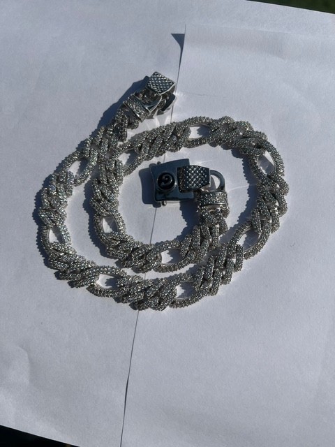 The GLD Shop – Iced Figaro Necklace, 10mm, 18”, white gold PLATED