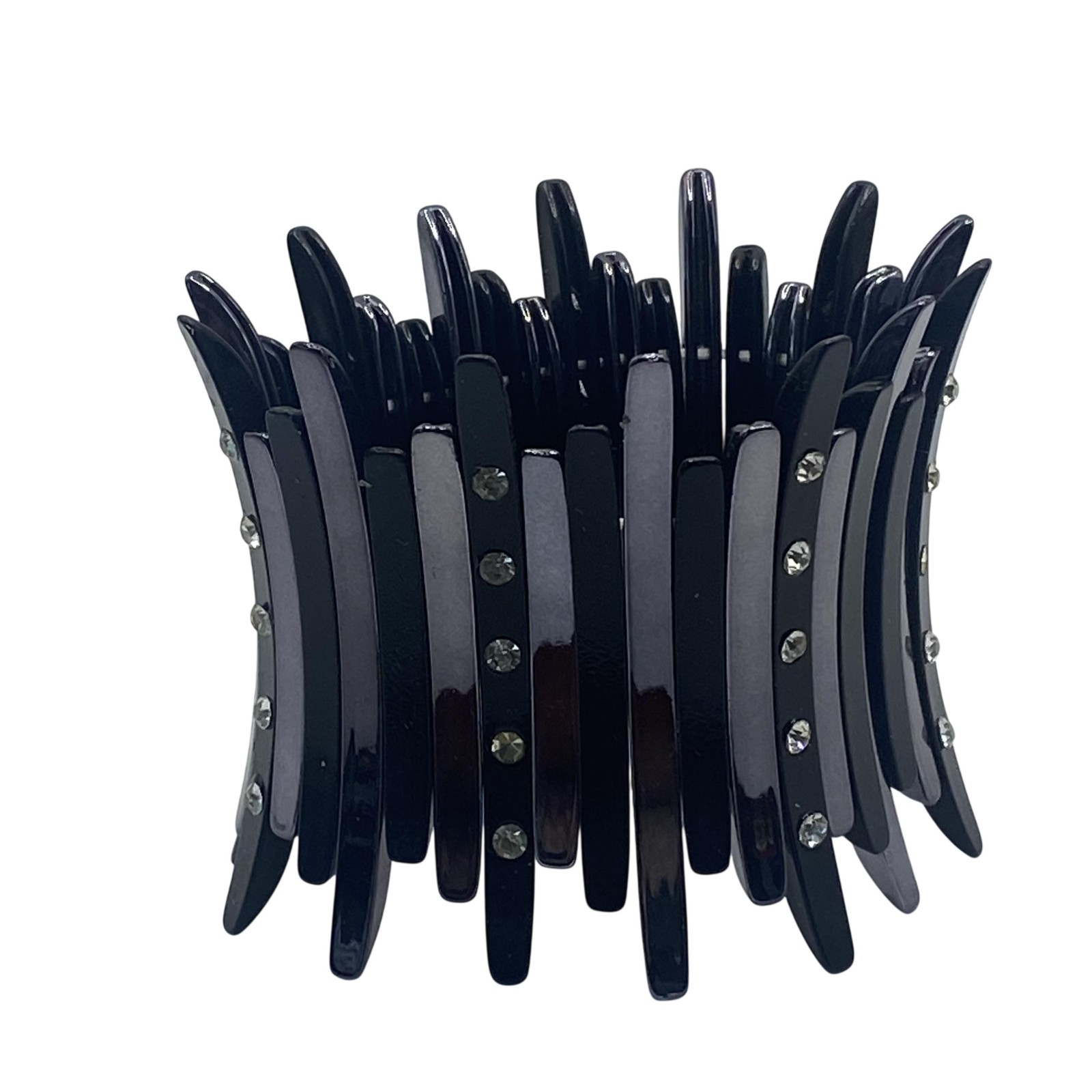 Black Rhinestone Cuff Bracelet Womens 7 In Wide Plastic Statement Jewelry