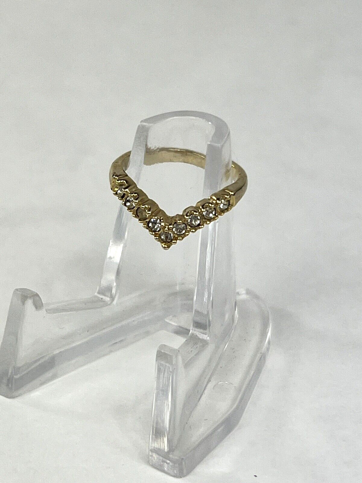 Gold Tone 14K GE Roman Ring Size 6 Clear Stone V Shape ring Roman China