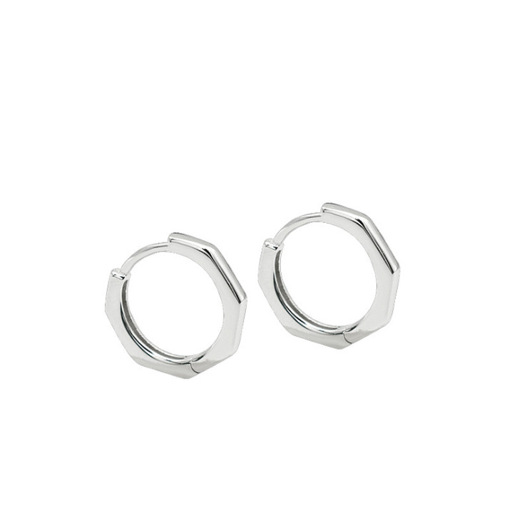 Solid 925 Sterling Silver Octagon Huggie Hoop Earrings Plain 15mm Men Women D25