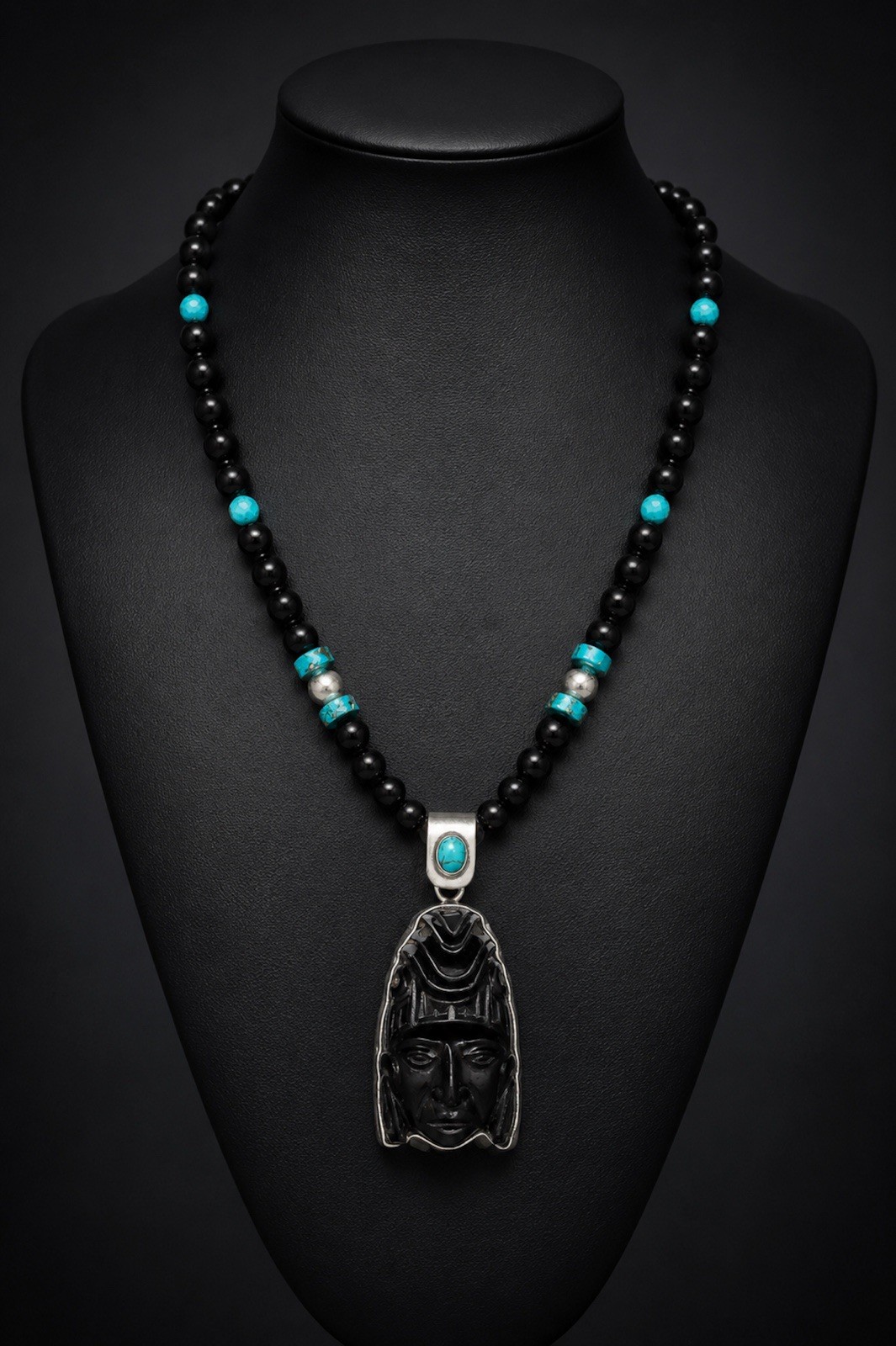 8mm Black tourmaline Turquoise and sterling Silver 925 Rainbow Obsidian