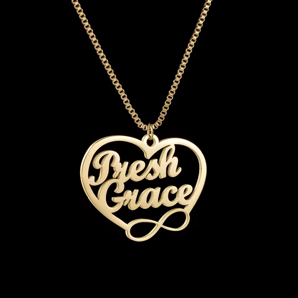 Custom Two Name Couple Pendant Jewelry Necklace Heart Infinity Box Chain Silver