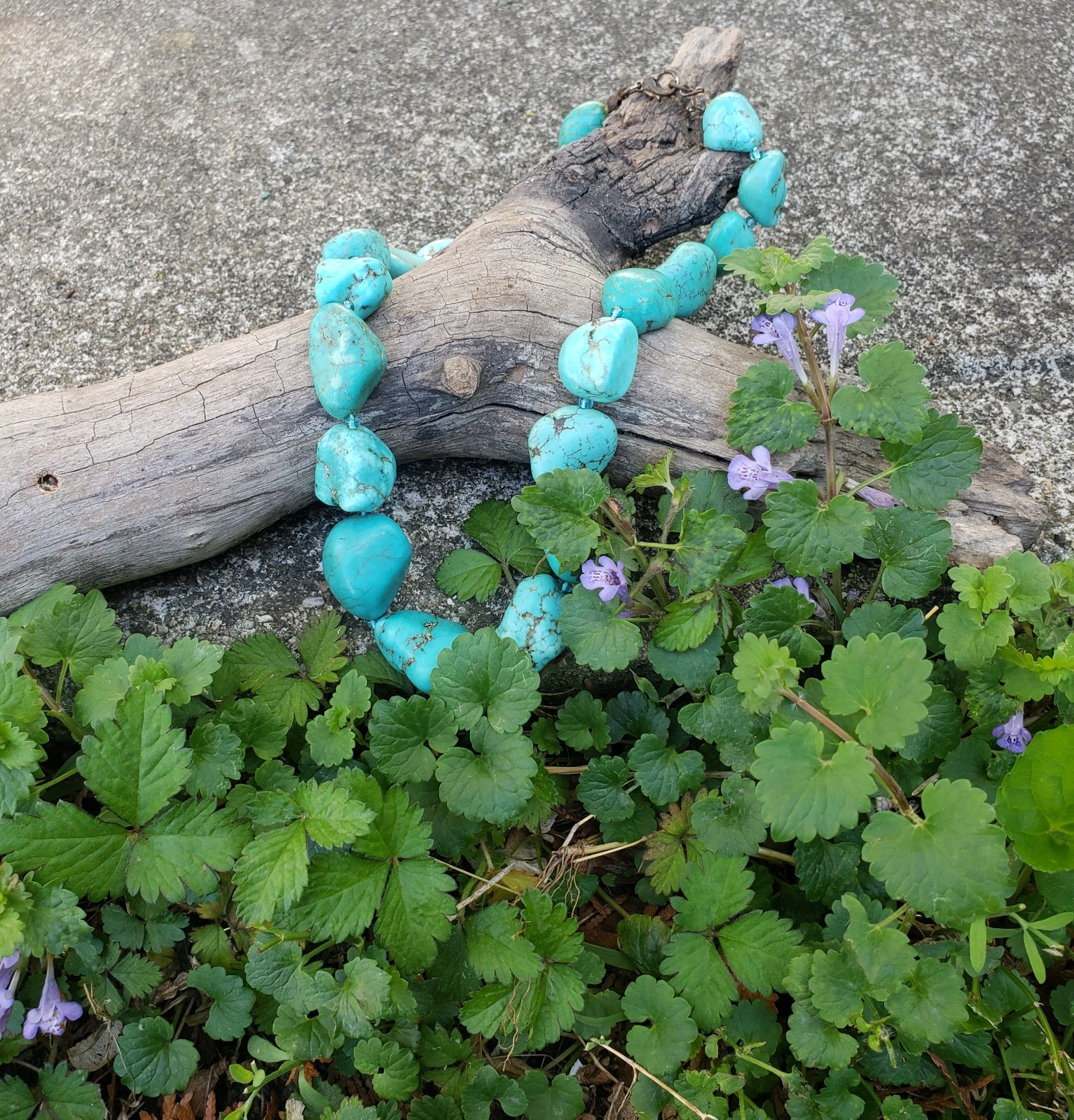 Robins Egg Blue Turquoise Beaded Nugget Vintage Lobster Clasp Necklace