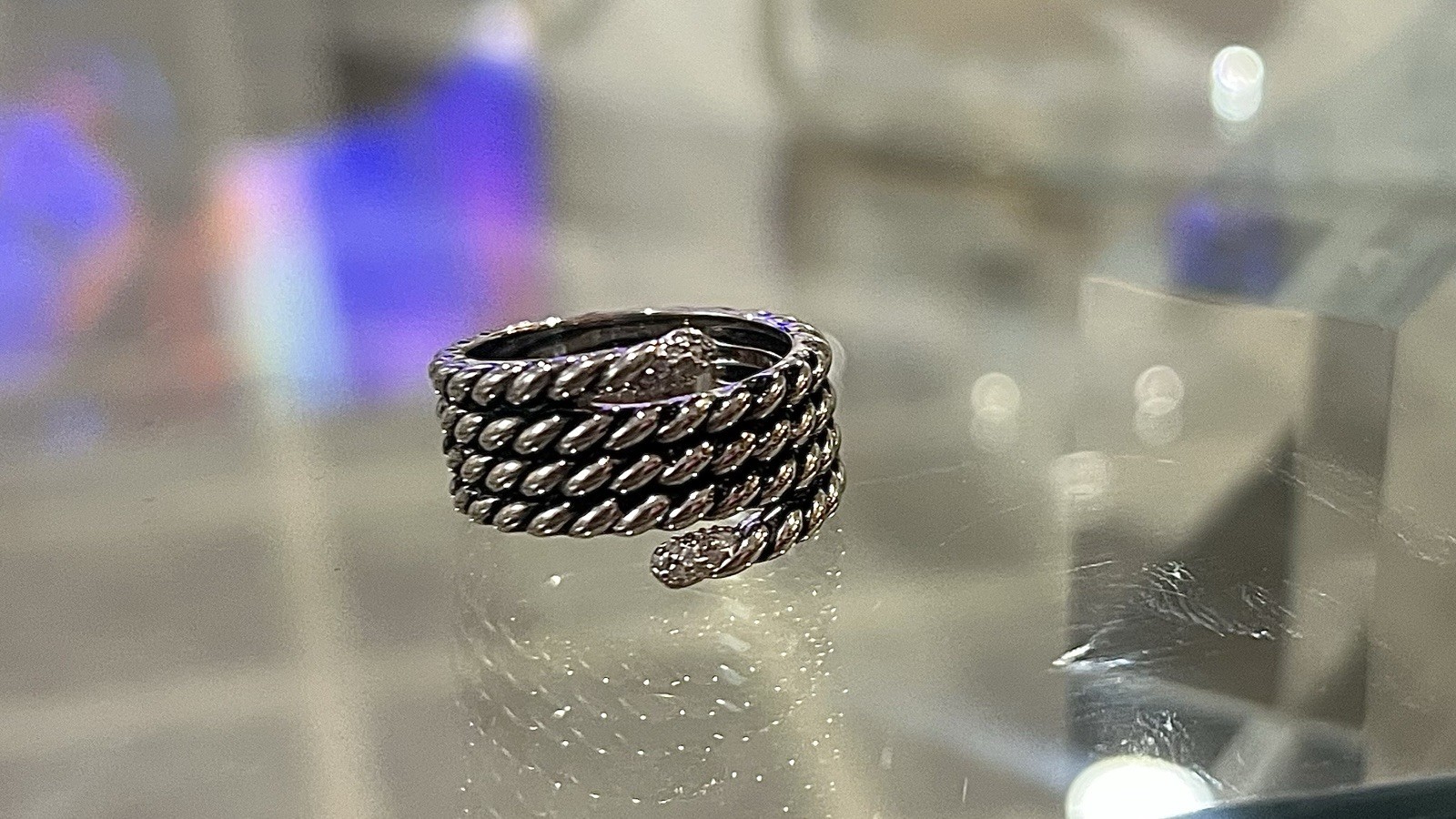 David Yurman Willow Serpent Serpentine Silver Diamond Rope Ring Sz 7 G2U