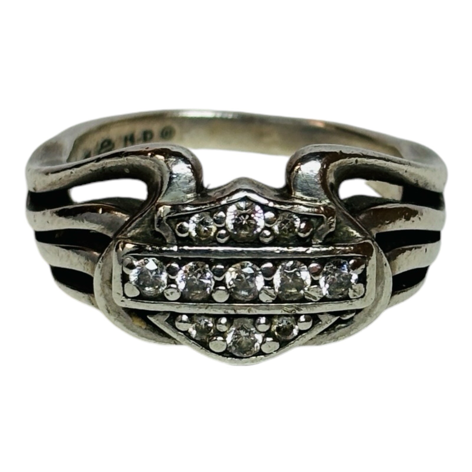 MOD Harley Davidson Sterling 925 Silver CZ Shield Logo Ring Sz 6.25
