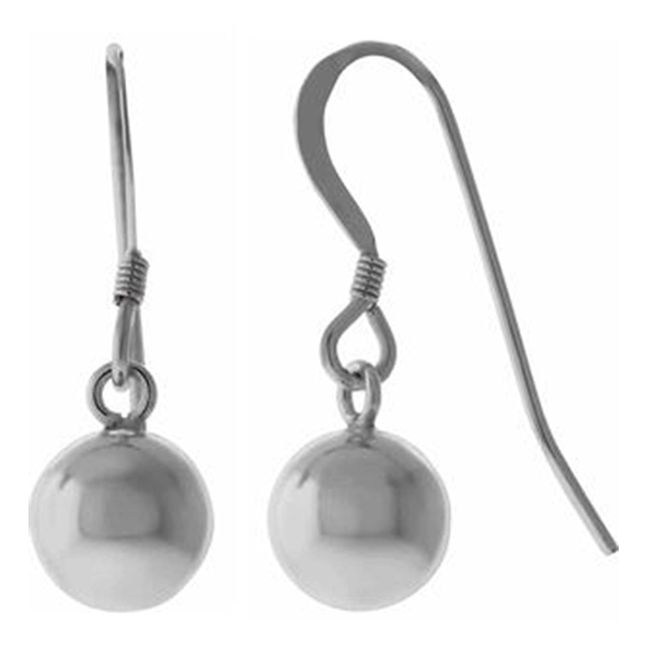 1 PAIR OF STERLING SILVER 925 HOOK EARRINGS WITH 6 MM ROUND BALL BEAD, 25 MM