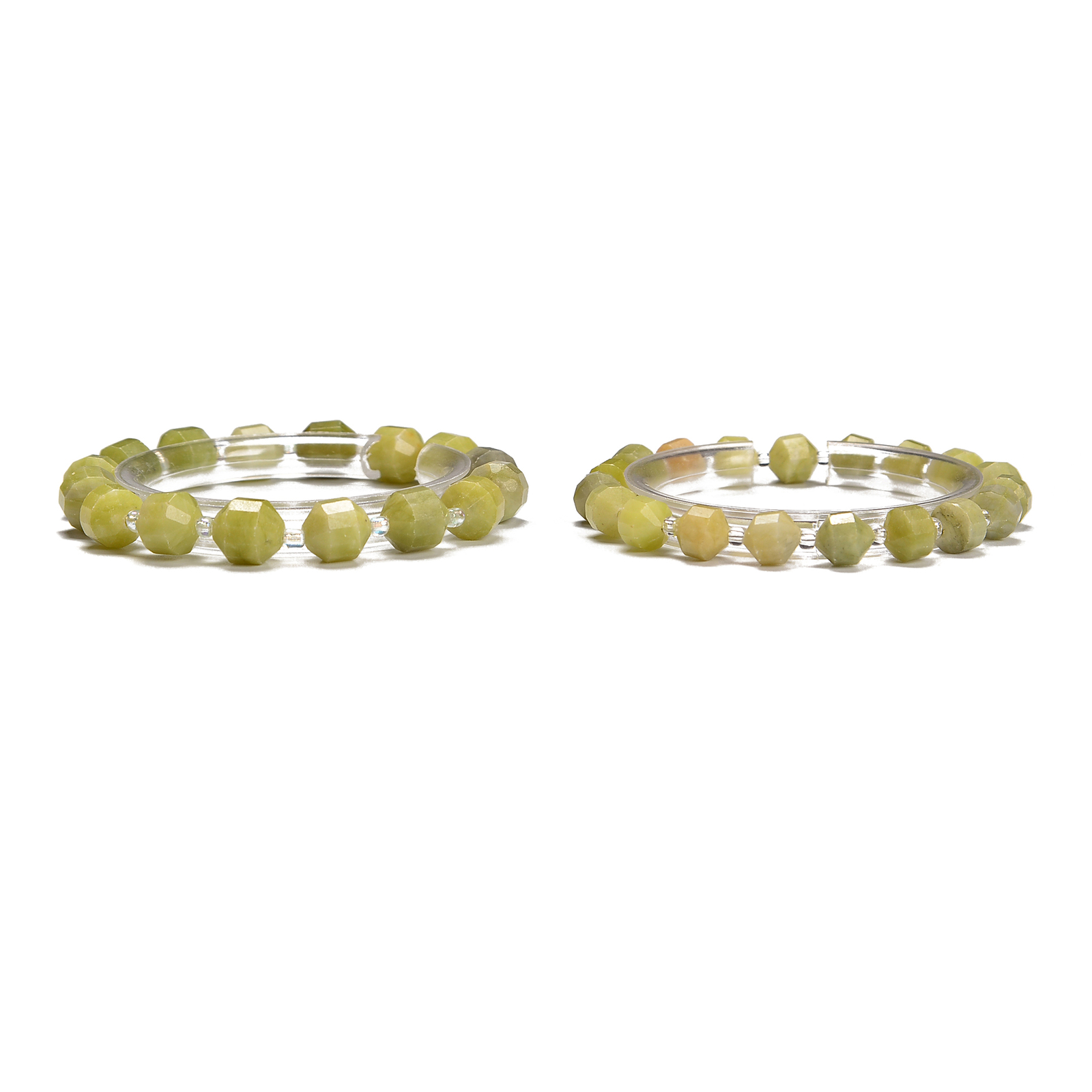 Green Jade Prism Cut Double Point Bracelet Beads Size 8mm 10mm 7.5” Length
