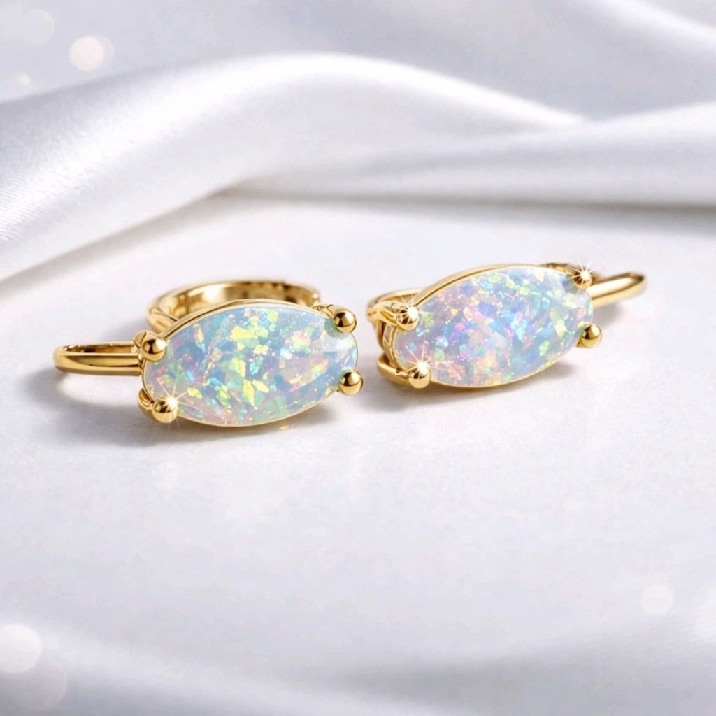 14k Yellow Gold Opal Earrings Plated October Birthstone Birthday Gifts For Women