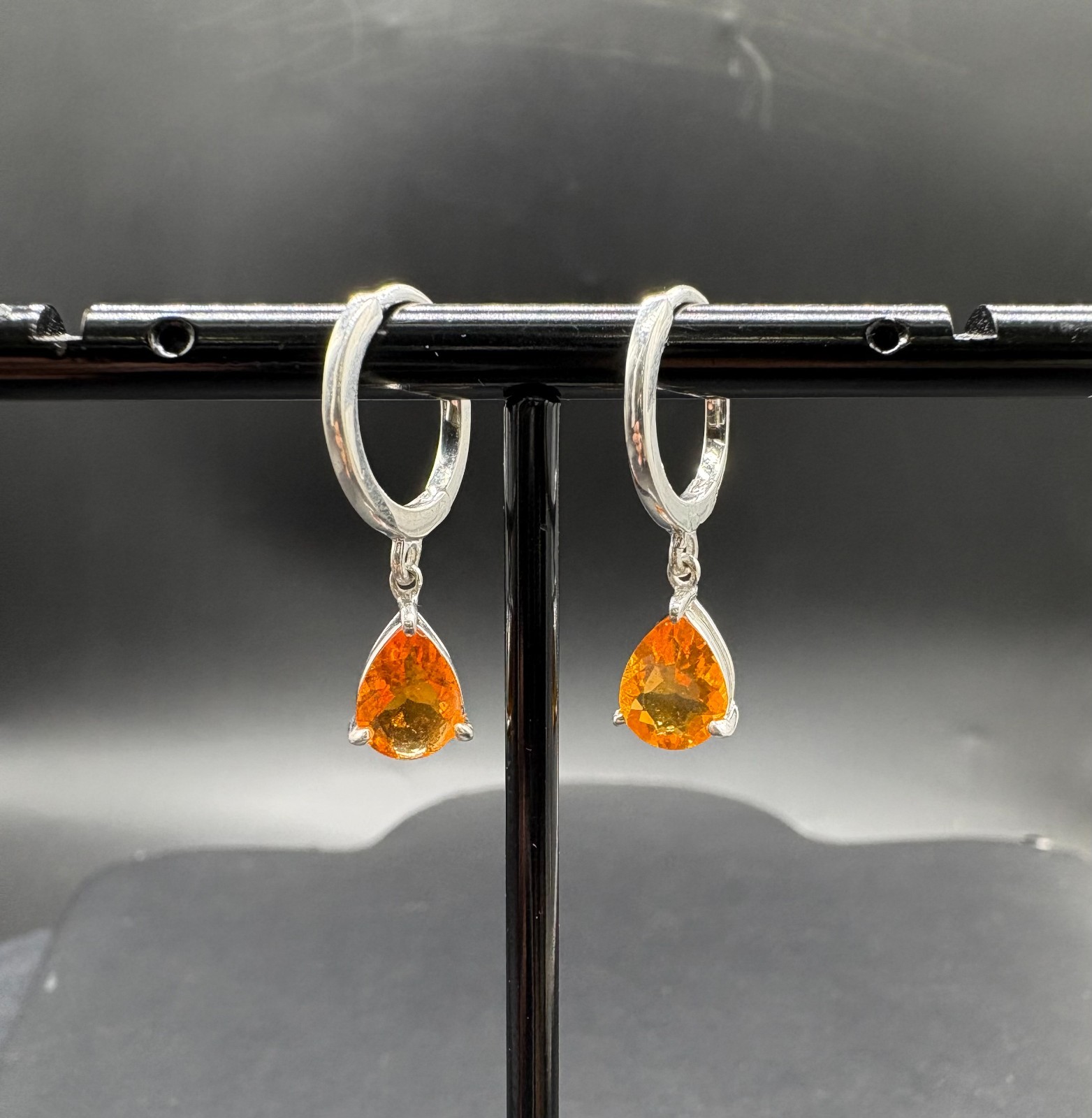 Mexican Fire Opal Dangle Drop Earrings in 925 Silver