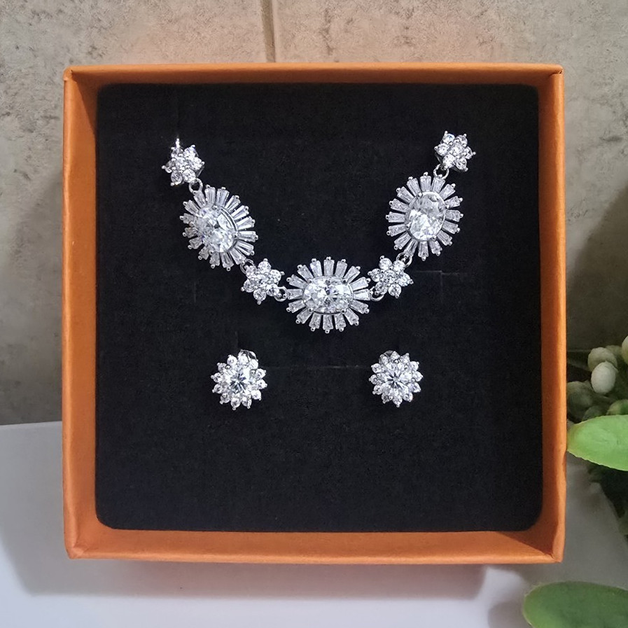 925 Sterling Silver Moissanite Cluster Bracelet Earrings Set Adjustable 6-8 In