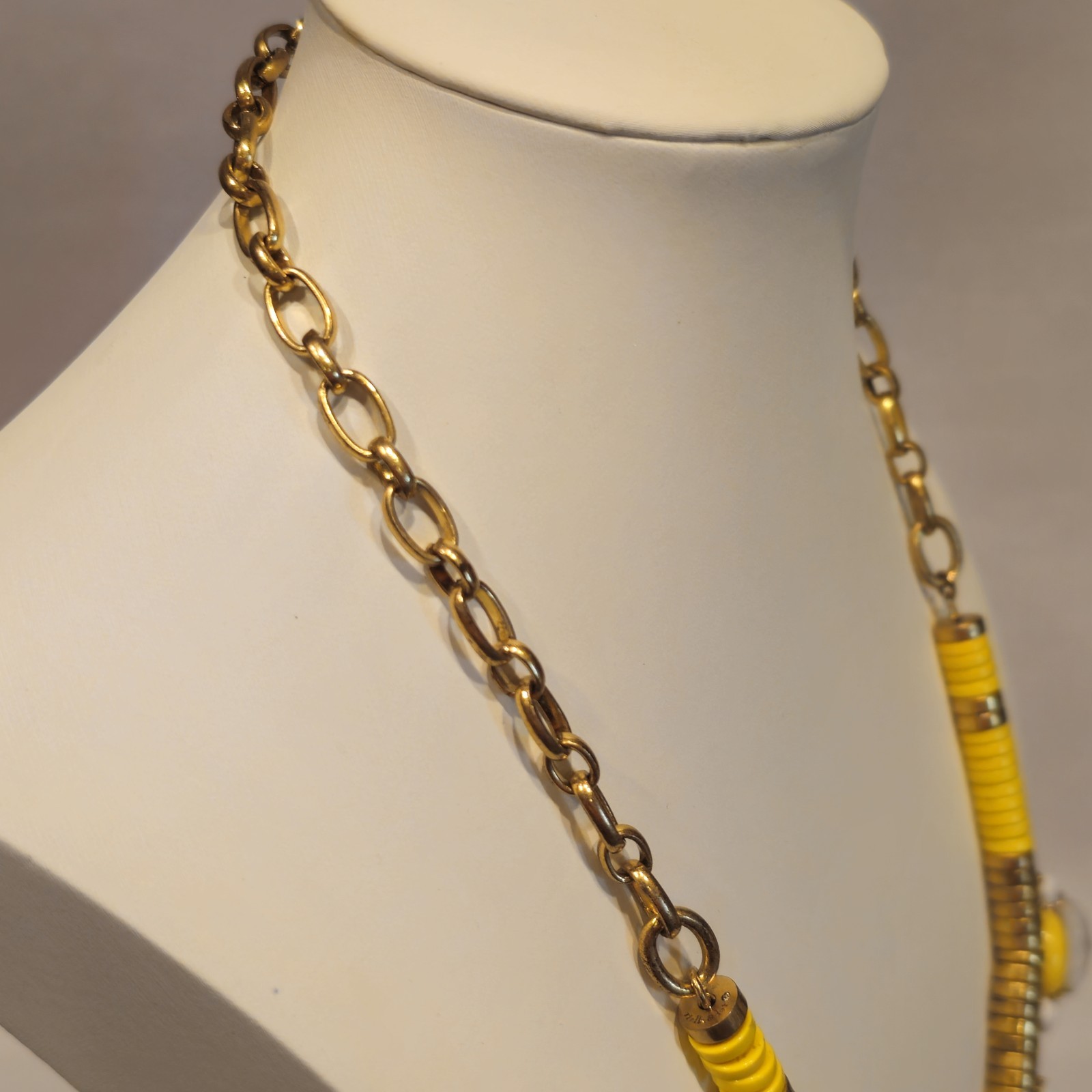 Runway Pavilion Yellow Chunky Acrylic Metal & Rhinestone Statement Necklace