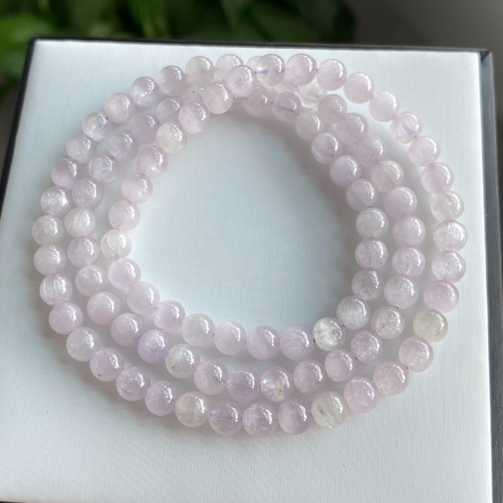 5.8mm Natural Purple Kunzite Crystal Round Cat’s Eye Beads Bracelet AAAA C5