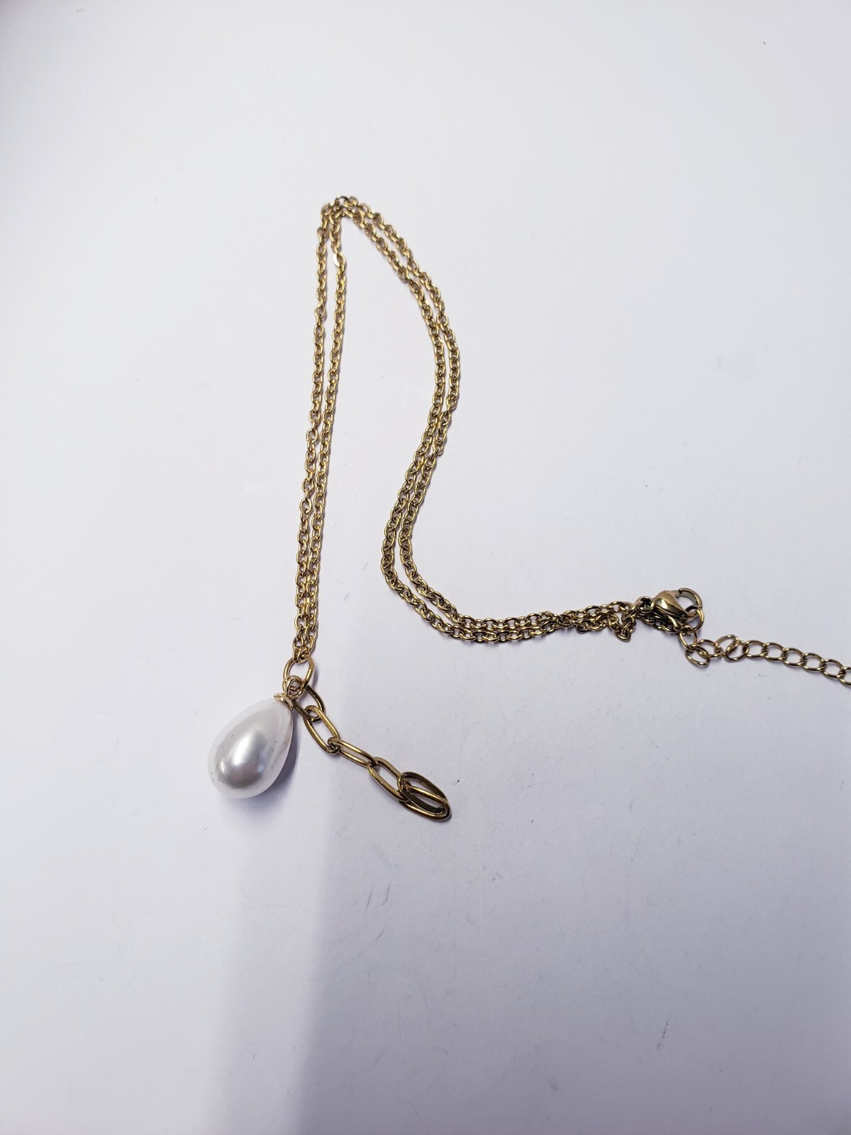 SLIDE JEWELRY GOLD TONE PEARL WITH CHAIN NECKLACE 15″ TO 17″
