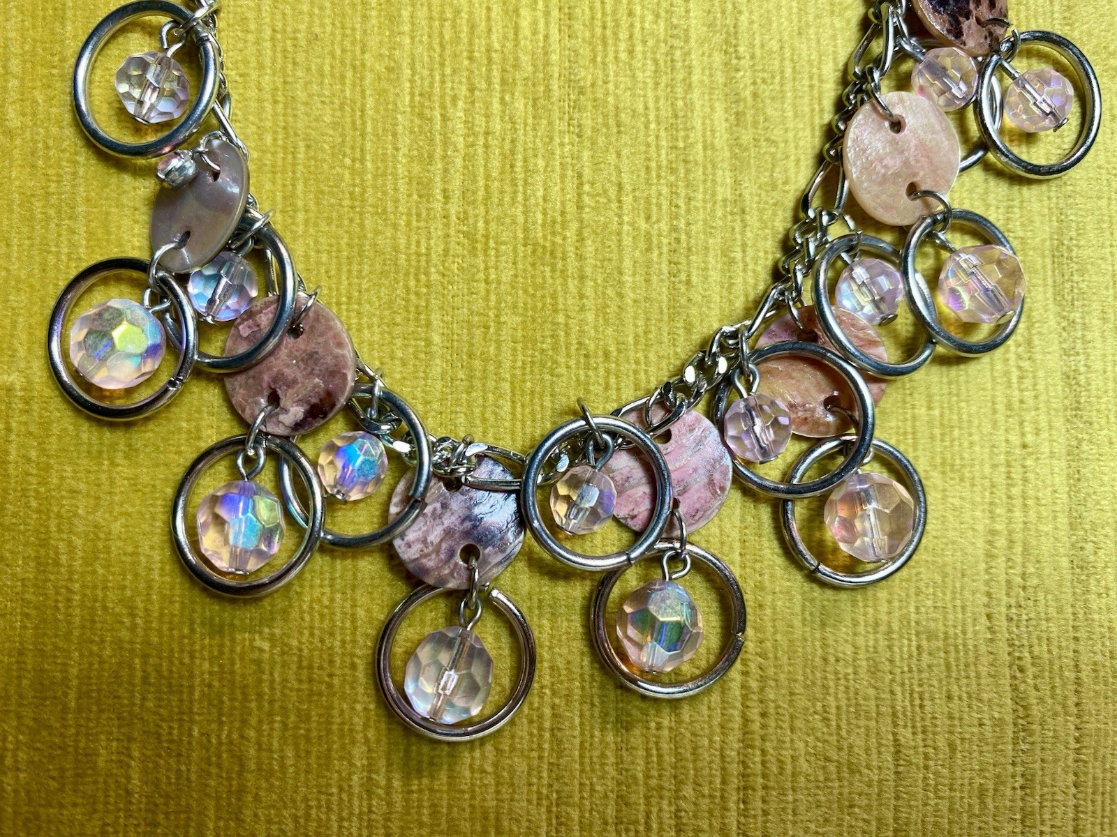 Cookie Lee Silver Pink Shell/Crystal Statement Necklace Adjustable