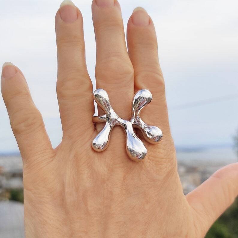 Abstract contemporary ring Sterling silver statement ring Chunky fashion Jewelry