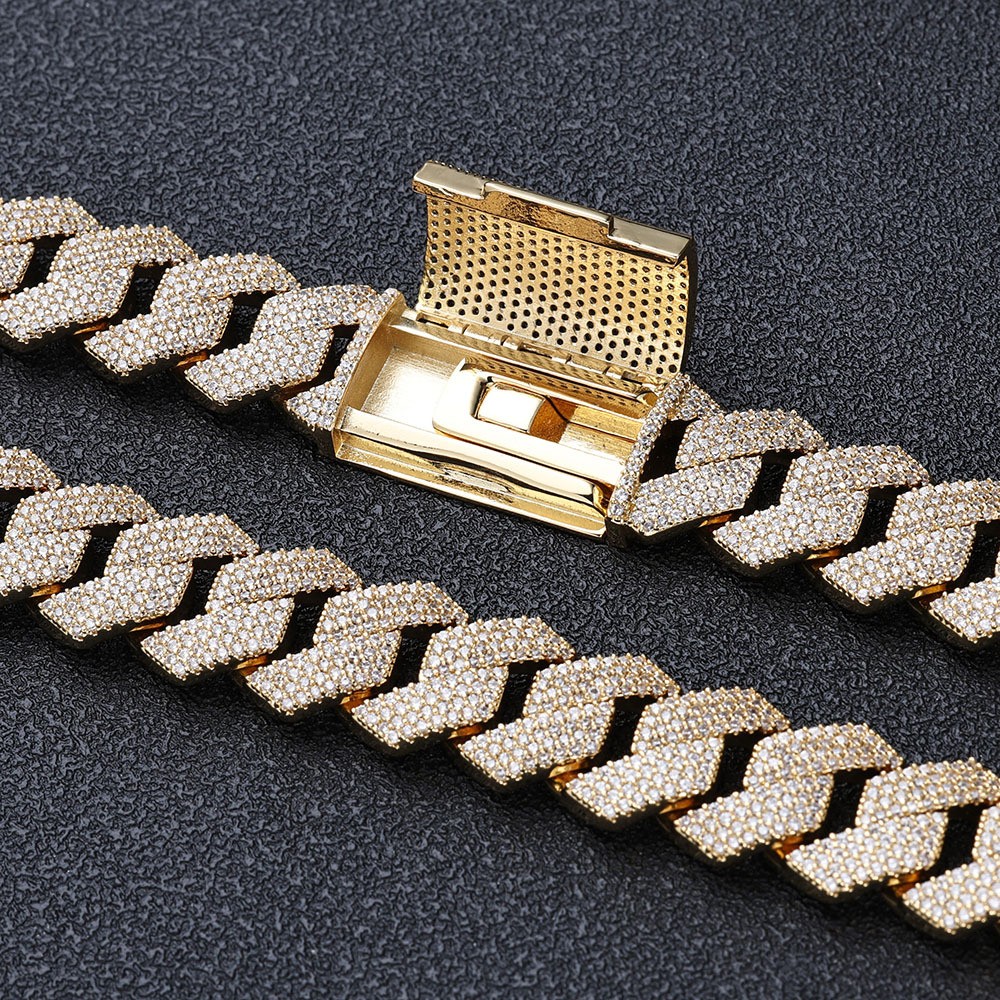 15mm Hip Hop Miami Cuban Chain Necklace Bracelet Jewelry Set 18k Gold Plated