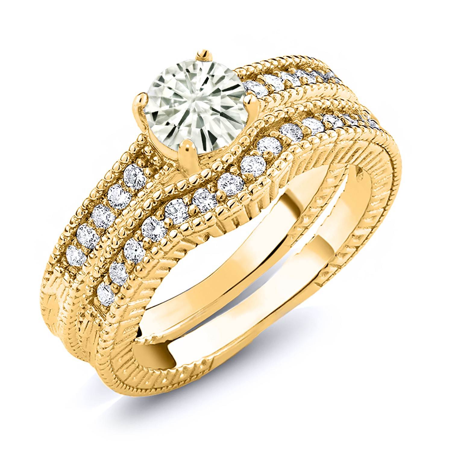 18K Yellow Gold Plated Silver Ring Moissanite 0.80ct DEW