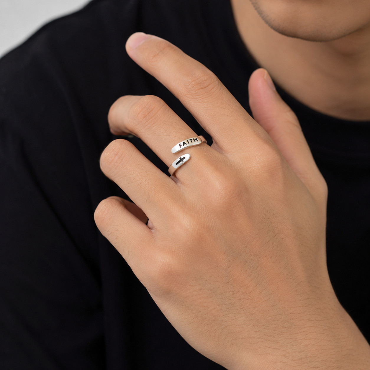 Christian Faith Cross Ring Adjustable Silver Tone Unisex Religious Jewelry Gift