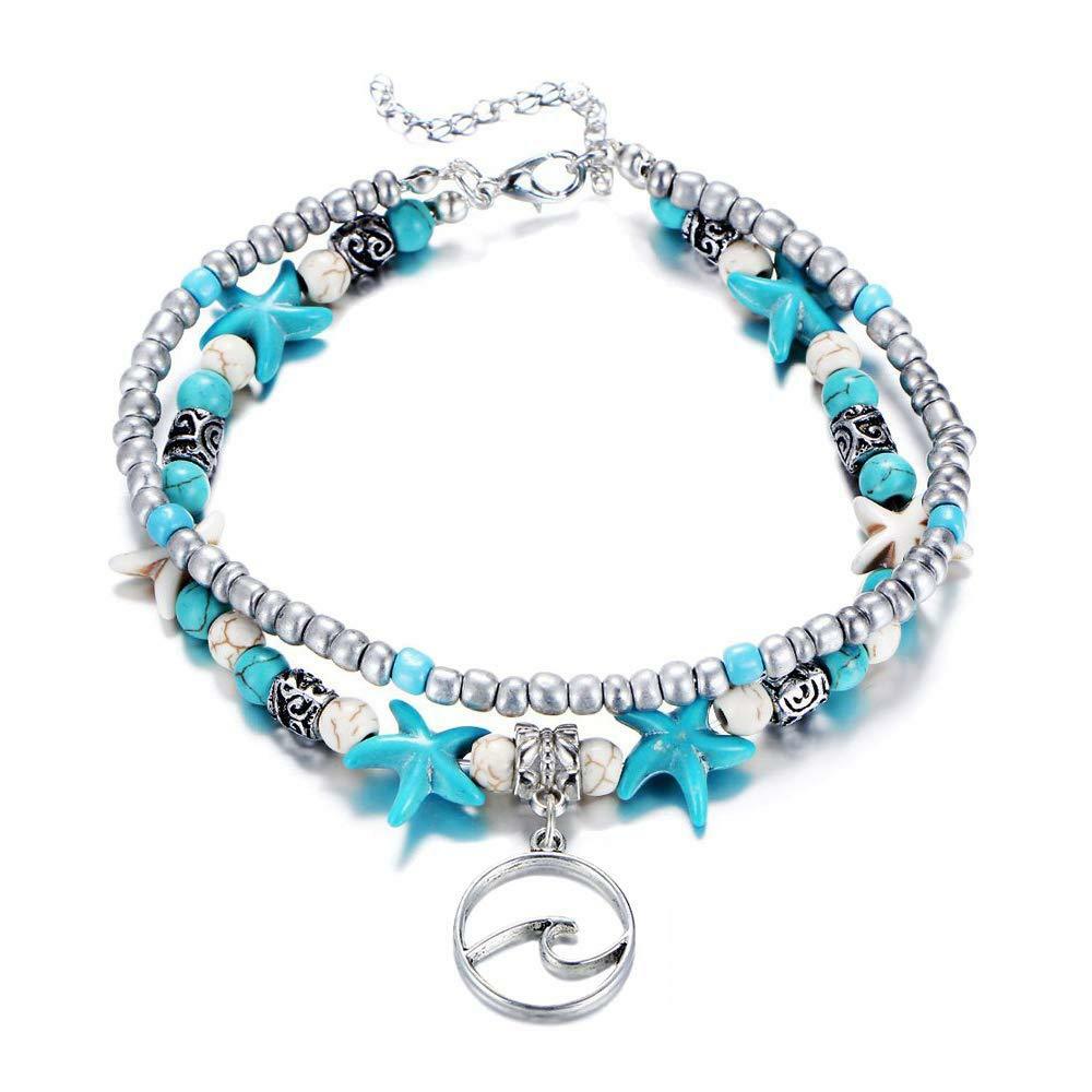 Bohemian Vintage Handmade Dolphins Shell Beads Multi Layer Anklet or Bracelet