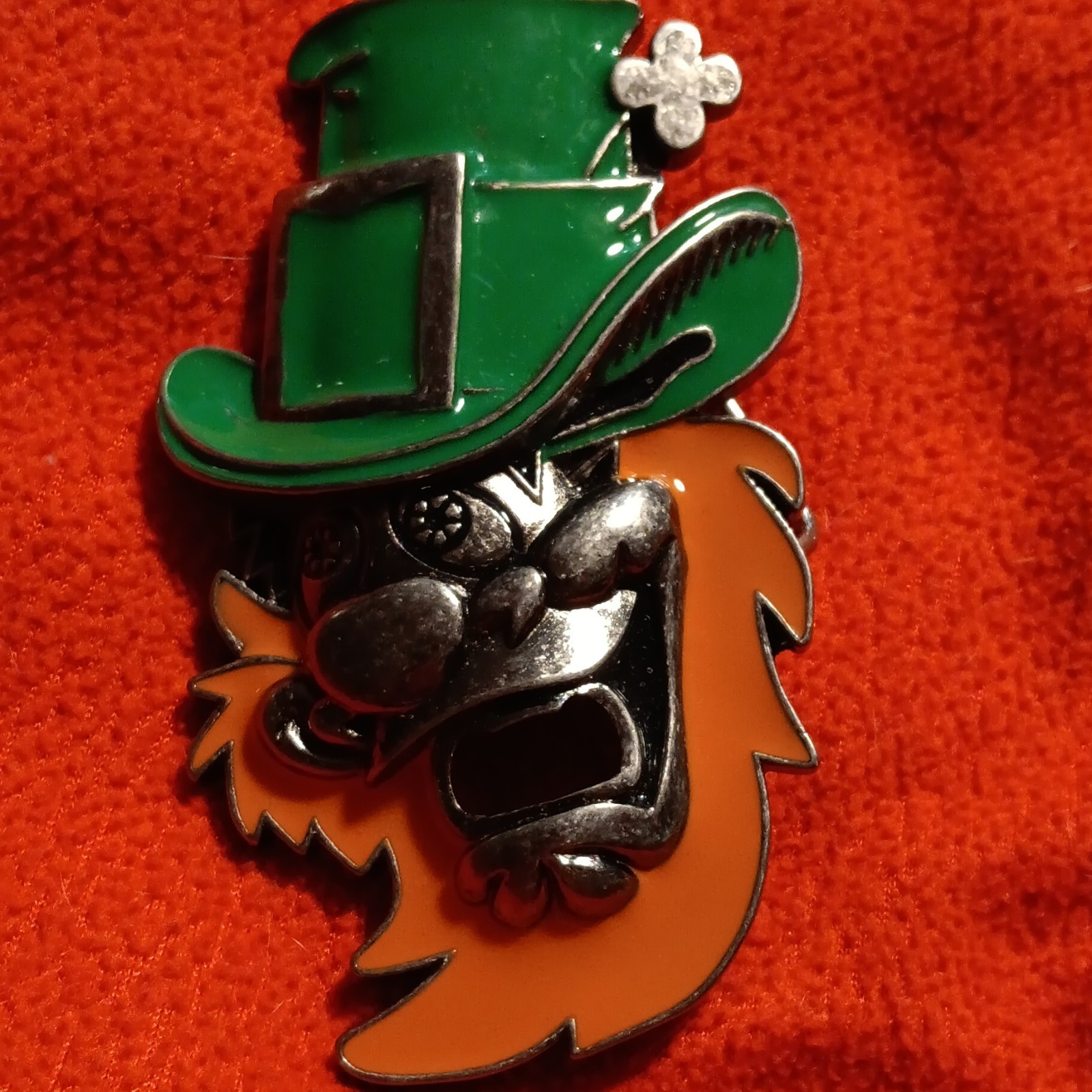 Enamel Leprechaun Face Green Top Hat Clover Brooch Pin St. Patrick’s Day