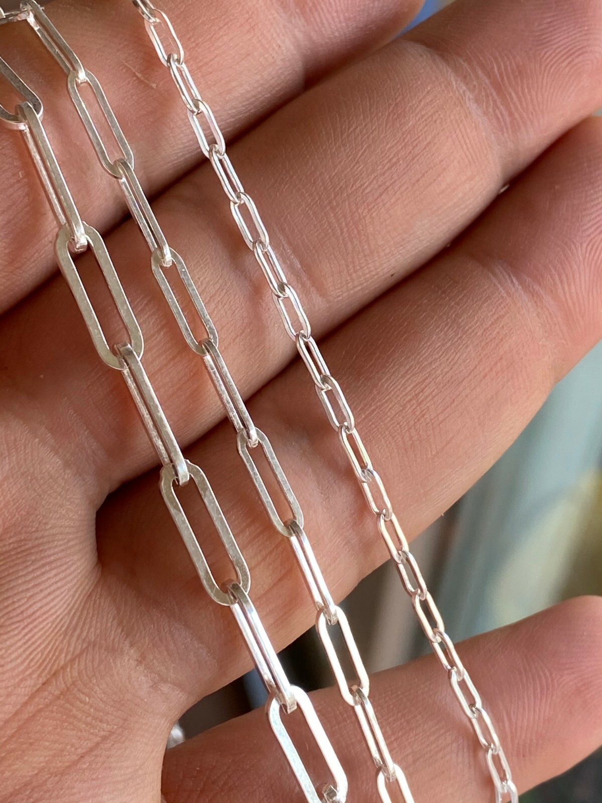 Solid 925 Sterling Silver Paperclip Rolo Chain 2.5mm – 4mm Cable Necklace Italy