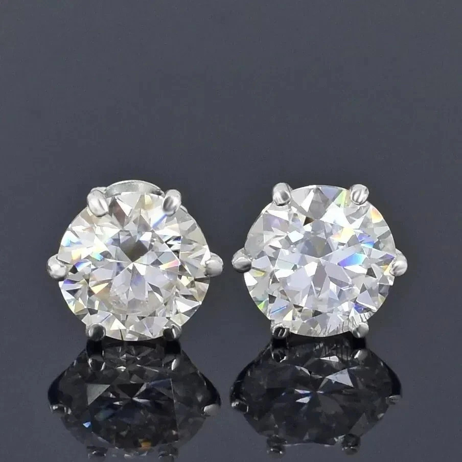 RARE 13 Ct Certified Round White Diamond Solitaire Studs 14K White Gold Plated