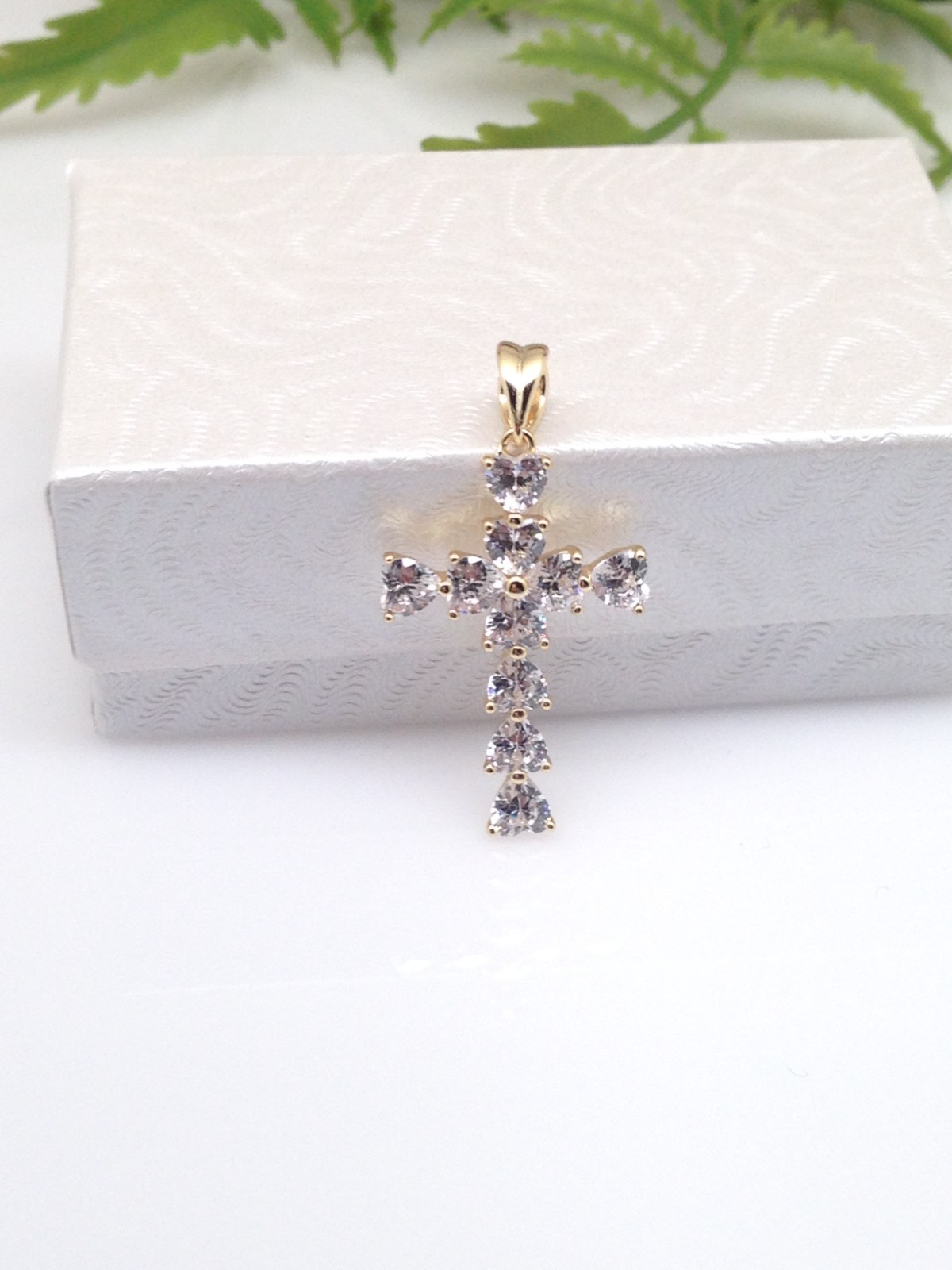 925 Sterling Silver CZ Gold Heart Cross Pendant Women 26mm(1.02″)/33mm(1.3″)