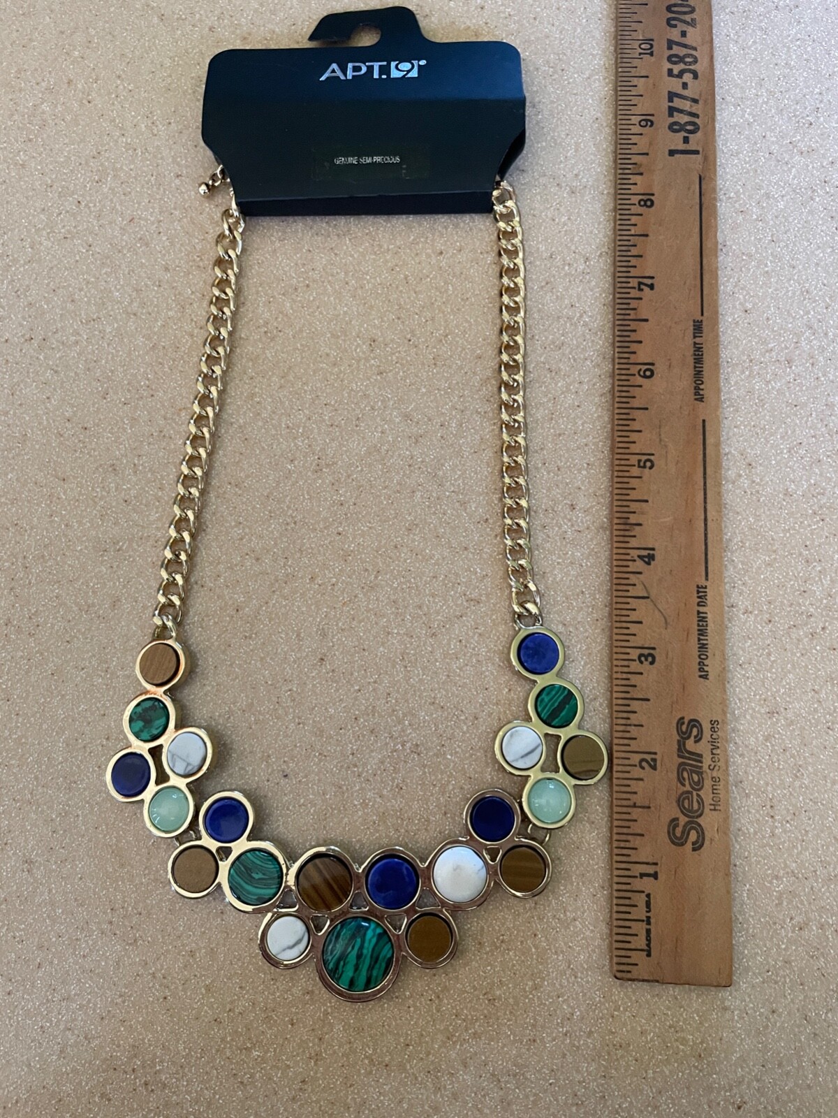 NWT Apt. 9 Statement Necklace Round Semi Precious stone Blue Gold White ME12