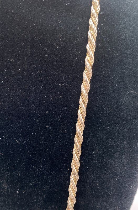 Sterling Silver 925 Two-Tone Gold Vermeil Rope Chain Necklace 24″ 3.5mm 22.3g