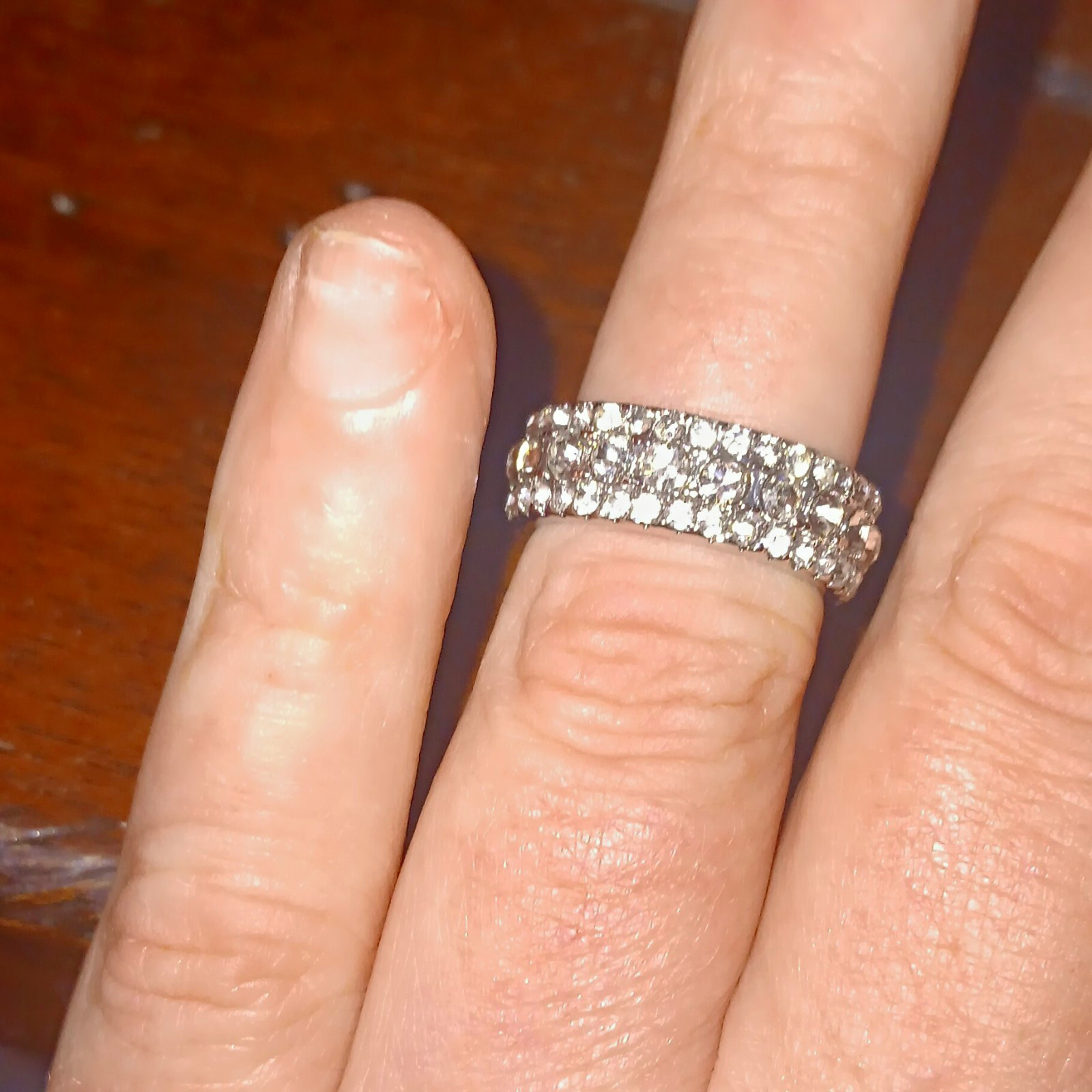 Silver Wide Pavé Rhinestone Band Ring White/Colorless Round Stones Size 6