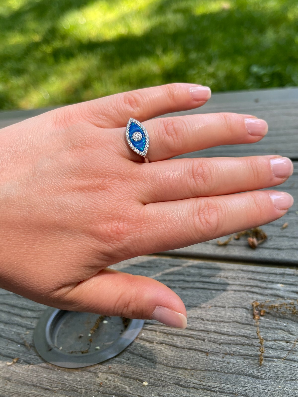 Real 925 Silver Evil Eye Blue Opal CZ Ring Girls Ladies Size 5 6 7 8 9 10