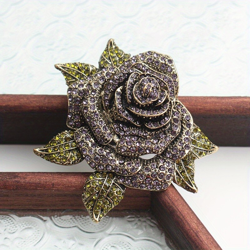 Vintage romantic flower coat brooch rhinestone thorn rose corsage