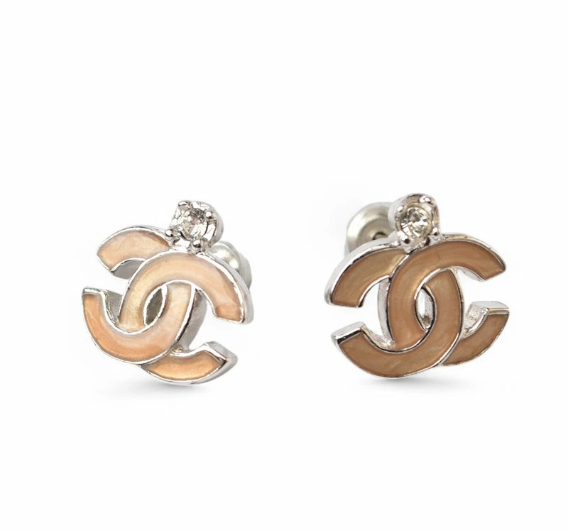 Chanel Earrings Coco Mark Rhinestone Light Pink Silver Box W1.1xH0.8cm Accessary