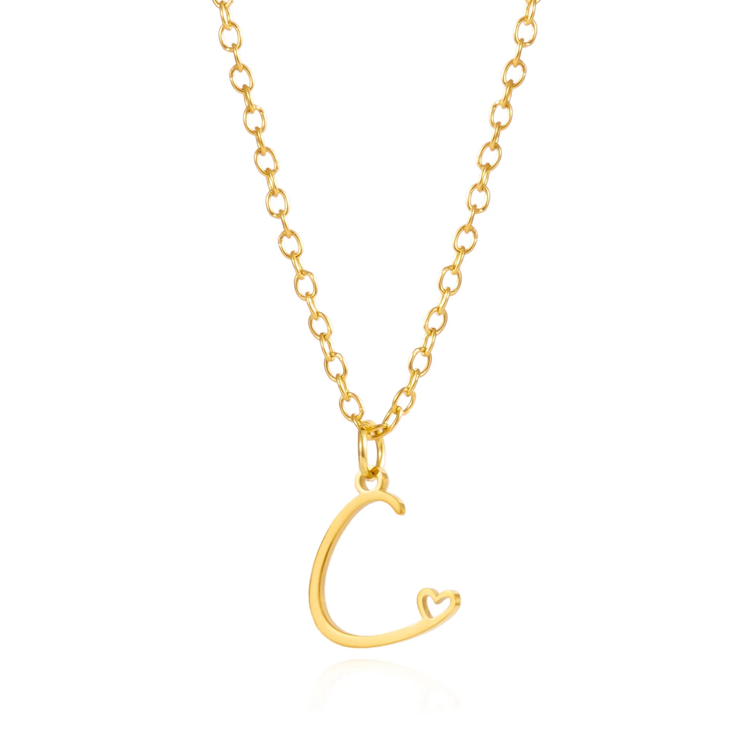 Initial Letter Pendant Necklace Stainless Steel Gold Color Women Jewelry
