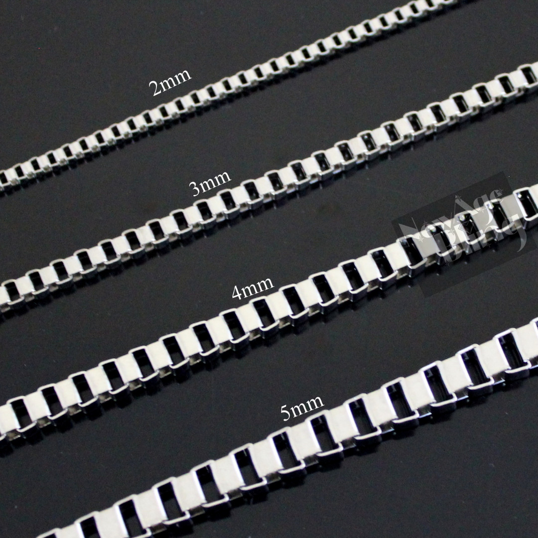 Stainless Steel Square Box Chain Classic Necklace Men Women 18″-24″