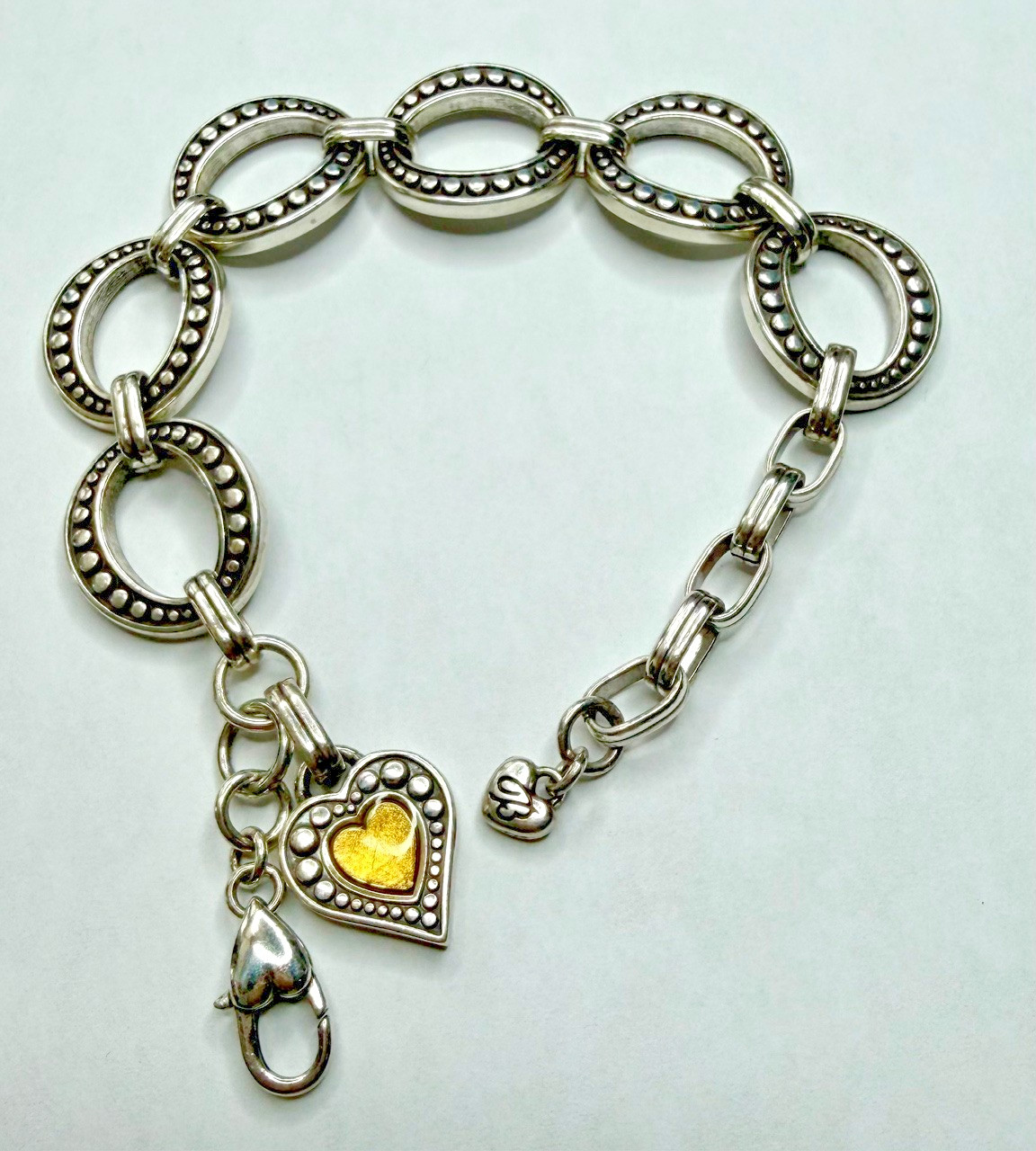 Brighton Silver Metal Chain Link Charm Bracelet Yellow Heart Dangle