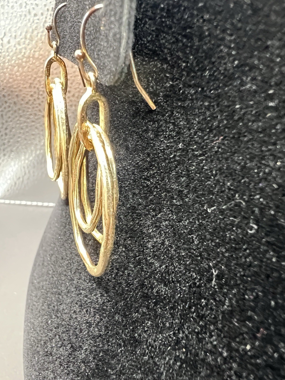 Gold Tone Triple Oval Drop Dangle Earrings 1.75”Modern Minimalist-Metal Unmarked