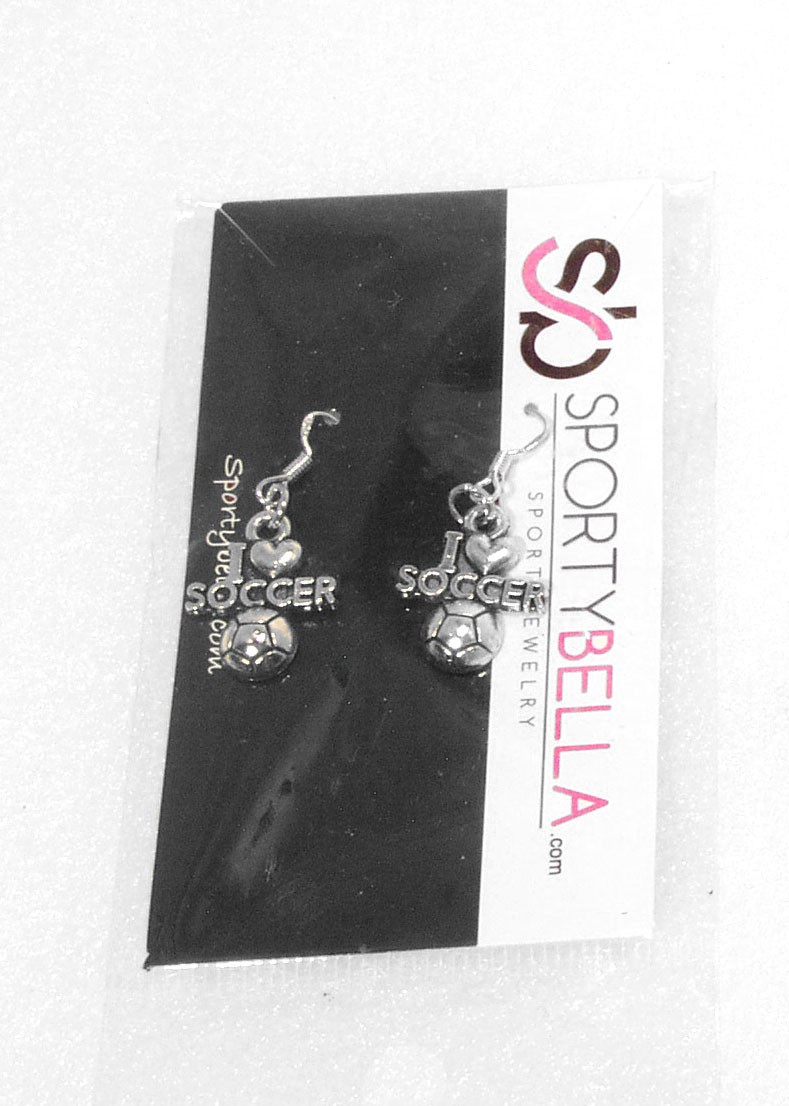 Soccer Earrings Dangle and Blue Bracelet I Love Soccer Ball Sports Jewelry