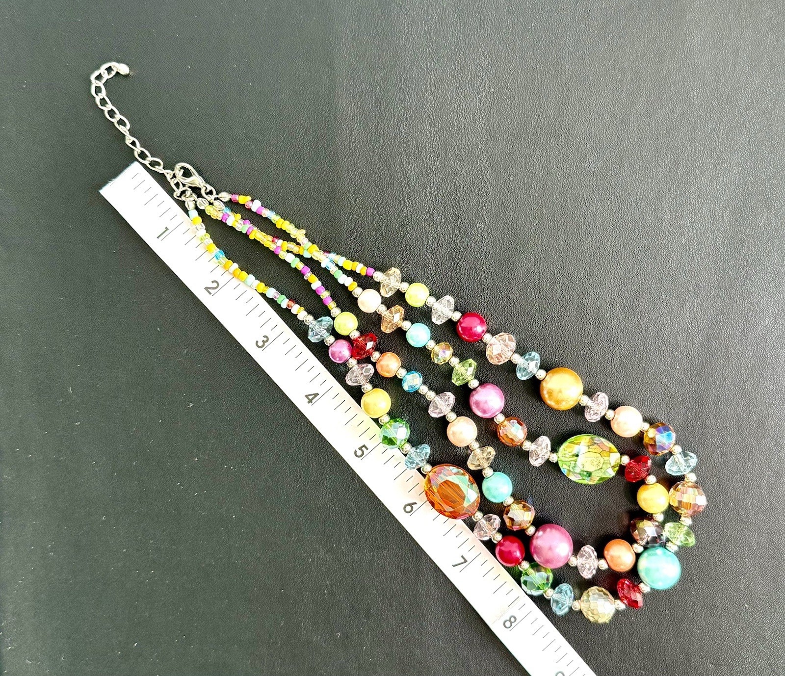 Bohemian Multicolor Multi-Strand Necklace Crystal Glass Acrylic Statement