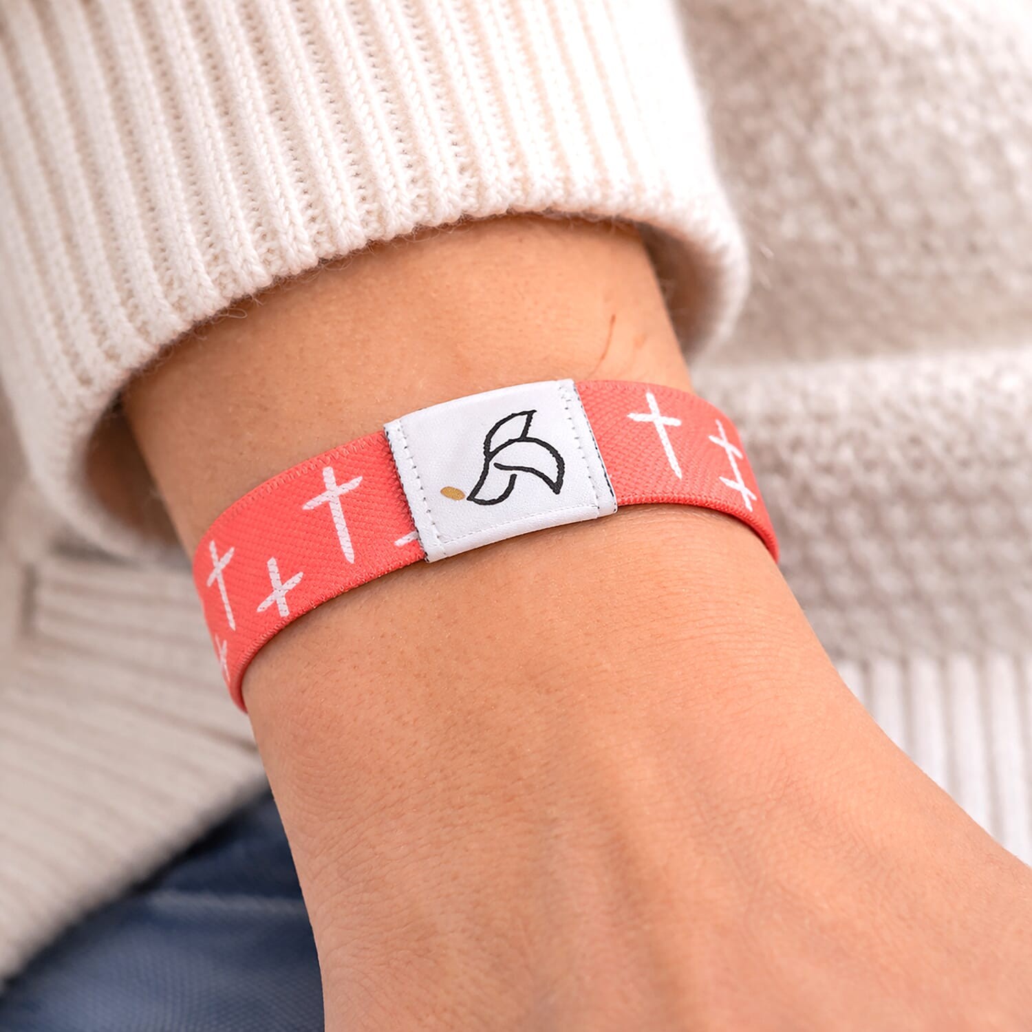 NFC Scan Daily Bible Verse Polyester Stretch Bracelet – Pink 7-8In