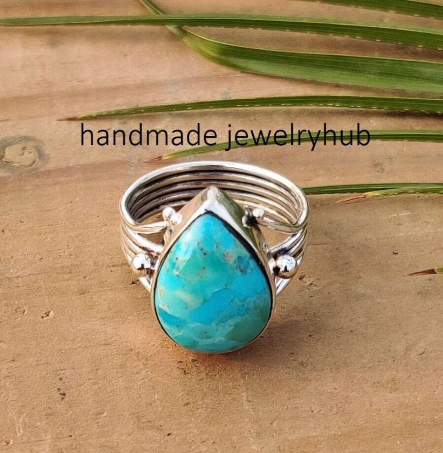 Lovely King Mine Turquoise Gemstone 925 Sterling Silver Handmade Ring PG3663