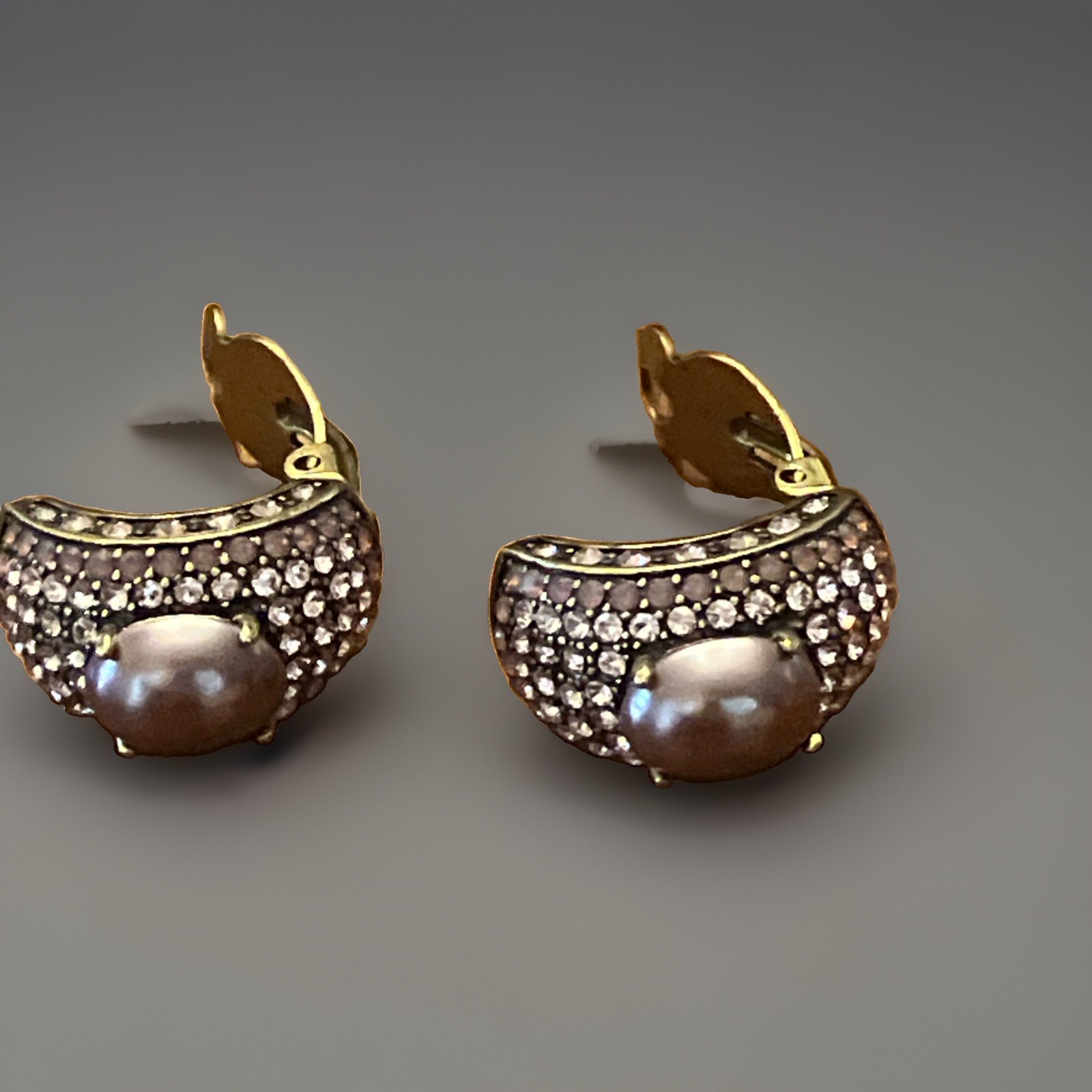 Heidi Daus Crystal & Faux Pearl Clip Half Hoop Pink Earrings