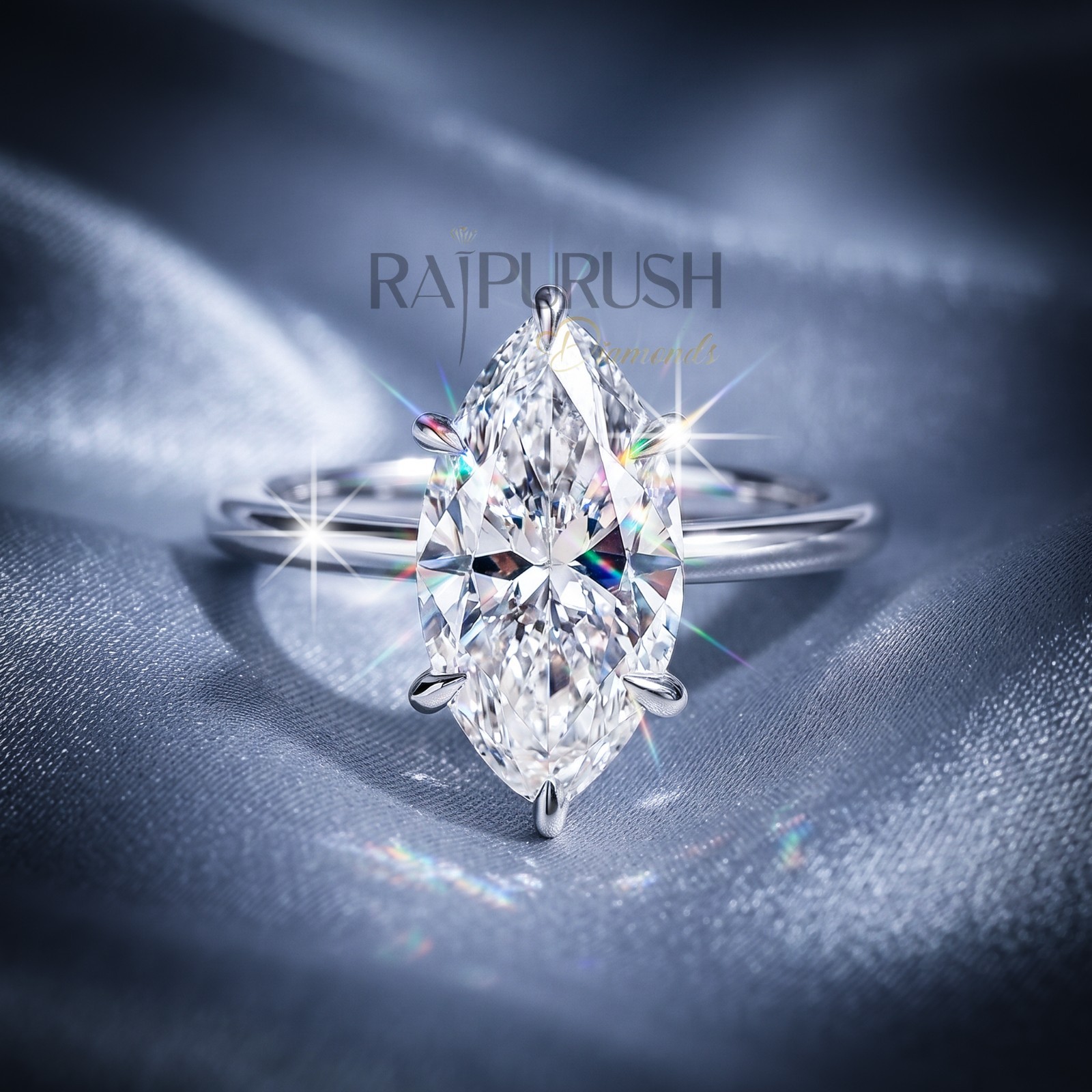Marquise Cut Moissanite Engagement Ring -Sterling Silver Solitaire Promise Ring