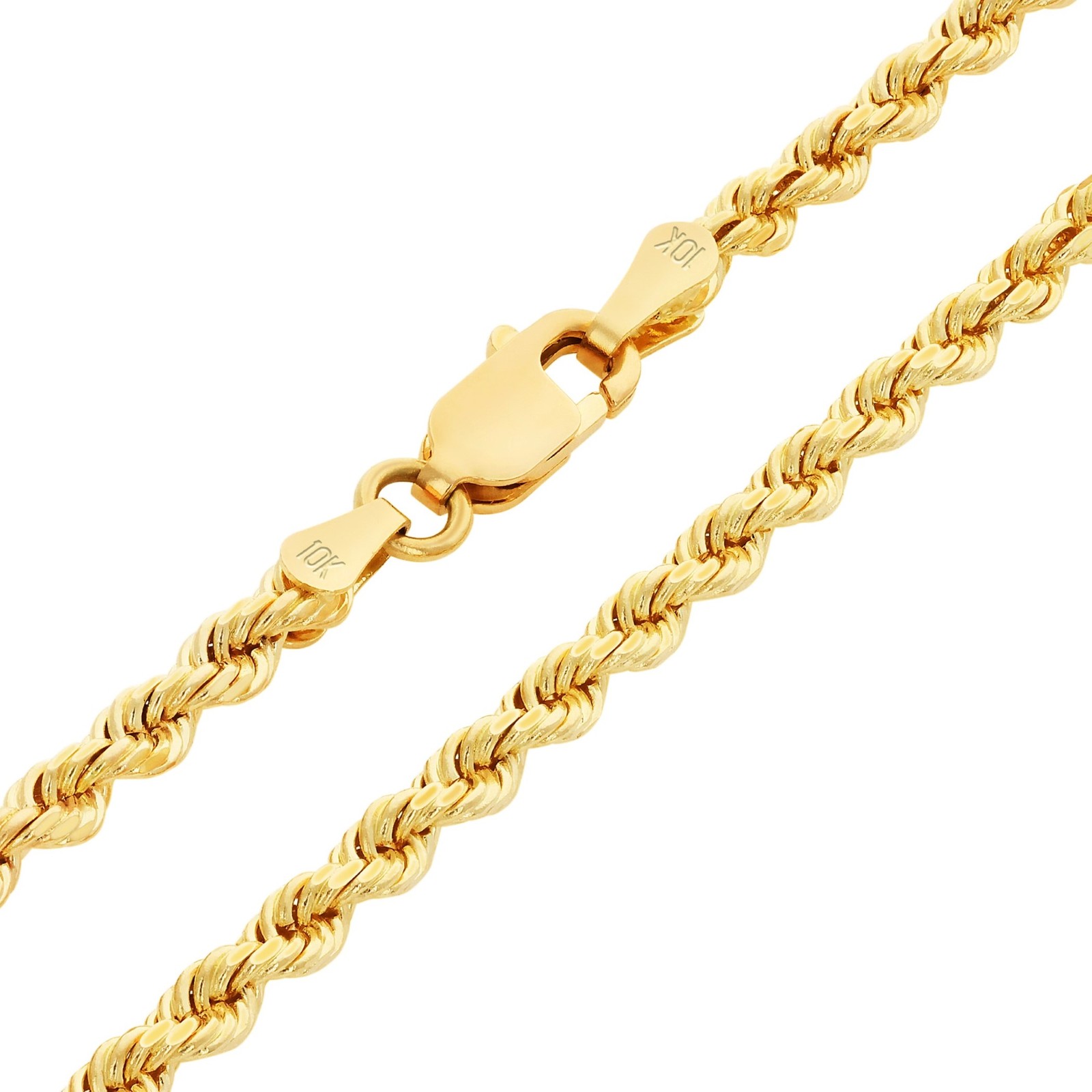 10K Yellow Gold 3mm Diamond Cut Rope Chain Pendant Necklace Mens Womens 18″- 24″