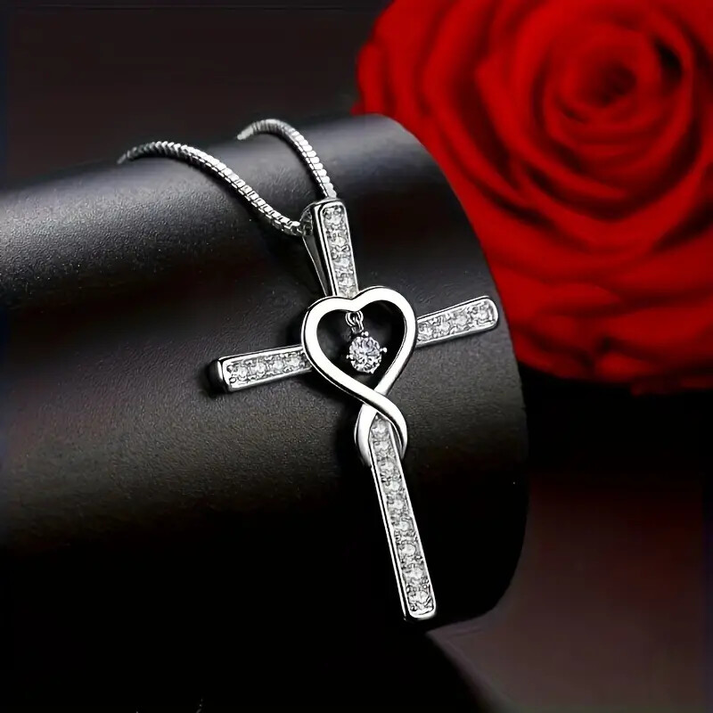 Heart Shaped Cross Necklace Unique Gift for Teenagers Women and Ladies