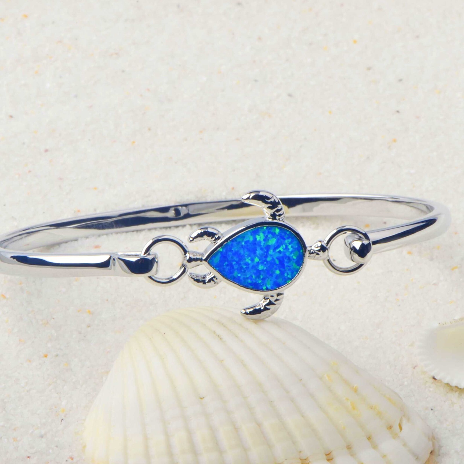 Hawaii Blue Opal Beach Turtle Cuff Bangles 925 Sterling Sliver Jewelry For Women
